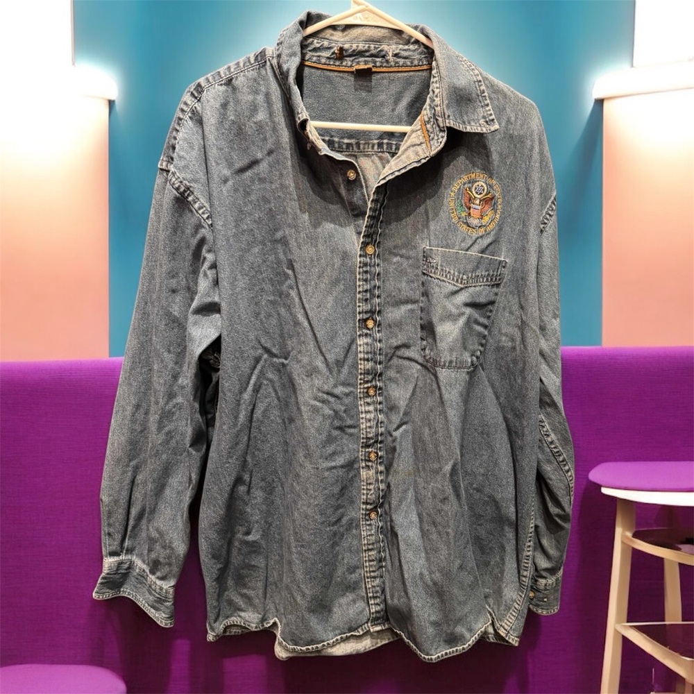 Department of USA vintage Men's Denim Jacket with Embroidered Patch 2XL